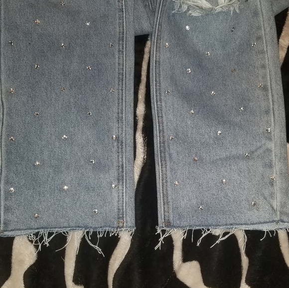 NWT Simple Society Straight Super Hi Rise Buttonfly distressed sequin jeans - Picture 6 of 6